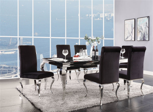 Fabiola 7 Piece Dining Room Set in Stainless Steel & Black Glass