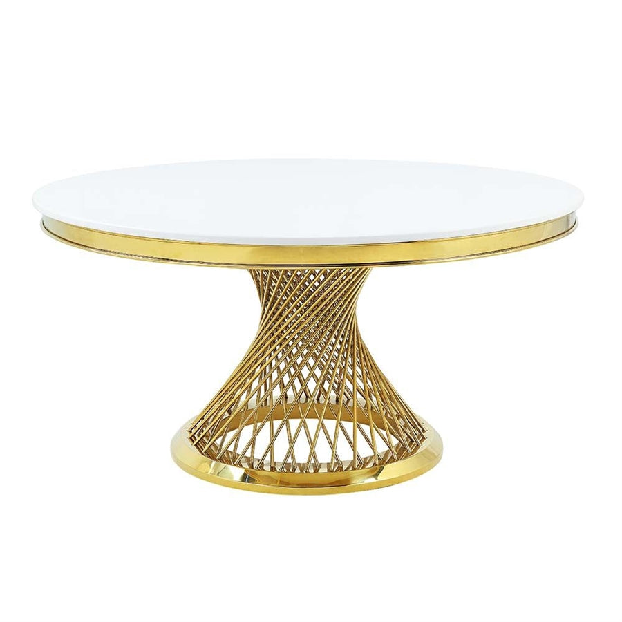 Fallon 5 Piece Round Table Dining Room Set in Faux Marble Top & Mirrored Gold Finish
