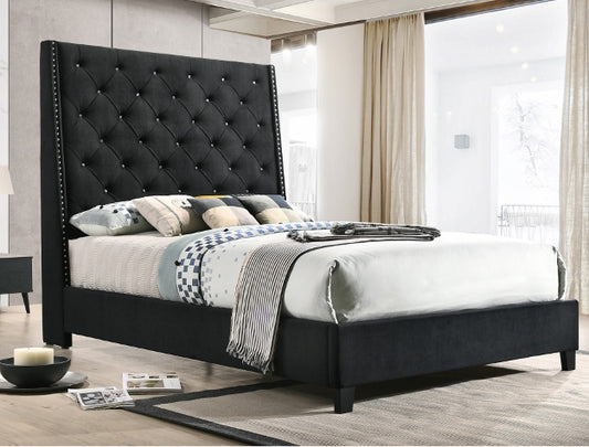 Chantilly Black Queen Upholstered Bedframe